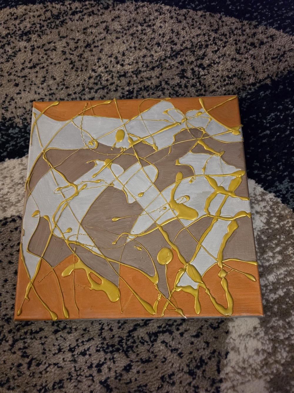NWT Geometric Gold Copper Gray Silver Drip Canvas Textured Size 12" X 12"